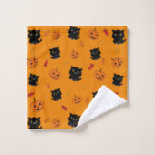Halloween Black Cats und Pumpkins Muster Badhandtuch Set (Waschlappen)