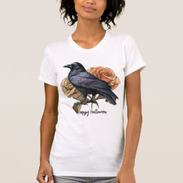 Halloween Black Crow Orange Blume T-Shirt