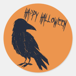 Halloween Black Crow Silhouette Orange Sticker