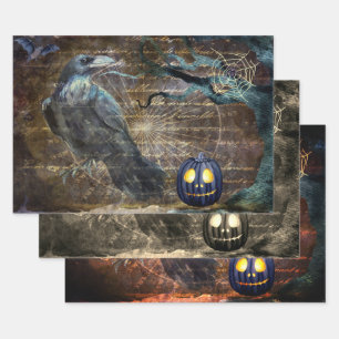 Halloween Black Crow und Pumpkin Beängstigend Geschenkpapier Set