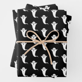Halloween Black Ghost Pattern Wrapping Paper Geschenkpapier Set