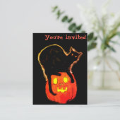 Halloween Black Glows Cat Atop Glows Pumpkin Postkarte (Stehend Vorderseite)