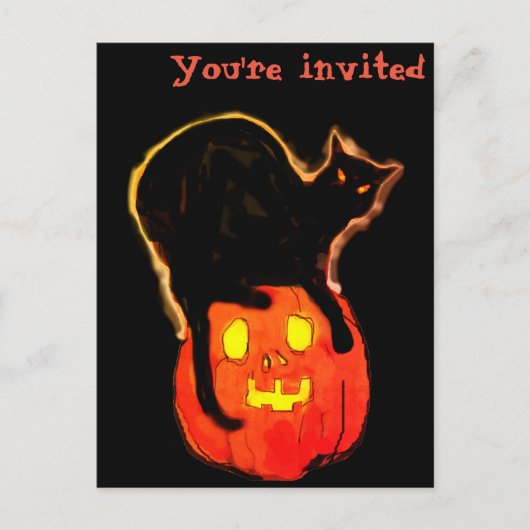 Halloween Black Glows Cat Atop Glows Pumpkin Postkarte (Vorderseite)
