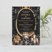 Halloween Black Gold Candles Skull Spooky Einladung (Stehend Vorderseite)