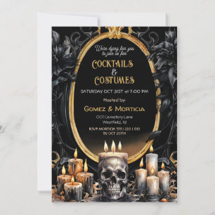 Halloween Black Gold Candles Skull Spooky Einladung