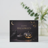 Halloween Black Gold Pumpkins Feiertagspostkarte (Stehend Vorderseite)