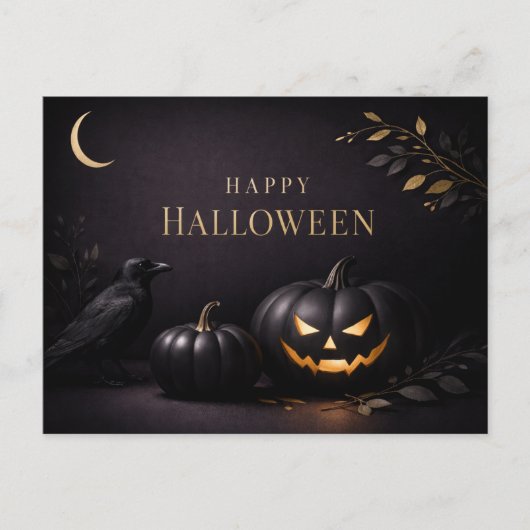 Halloween Black Gold Pumpkins Feiertagspostkarte (Vorderseite)