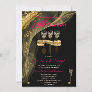 Halloween Black, Gold Skull Keys Probe Dinner Einladung
