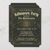 Halloween Black Gold Spidernetze & Stars Vintag Einladung (Vorne/Hinten)