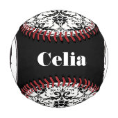 HALLOWEEN Black Gothic Damask Muster Schädelname Baseball (Rückseite)