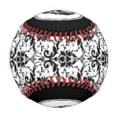 HALLOWEEN Black Gothic Damask Muster Schädelname Baseball (Vorderseite)