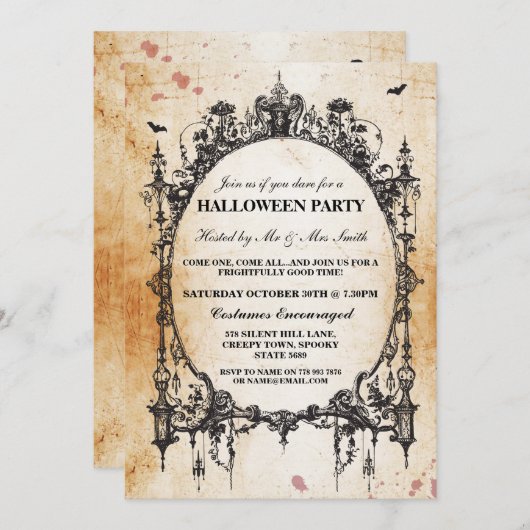 Halloween Black Gothic Spider Frame Party laden Einladung (Vorne/Hinten)