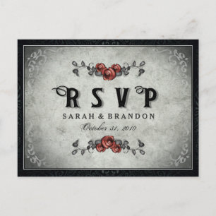 Halloween Black Gray & Heart MENU UAWG Einladungspostkarte