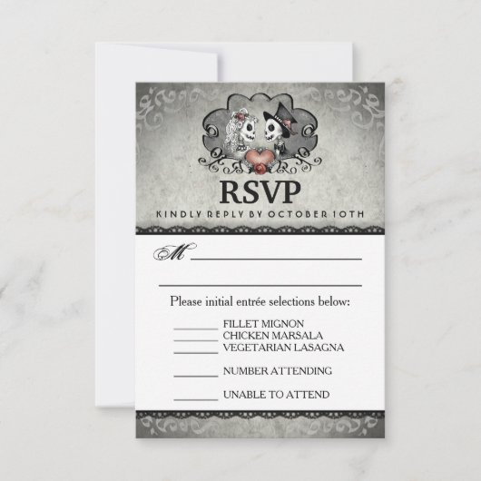 Halloween Black Gray Matching Menu UAWG RSVP Karte (Vorderseite)