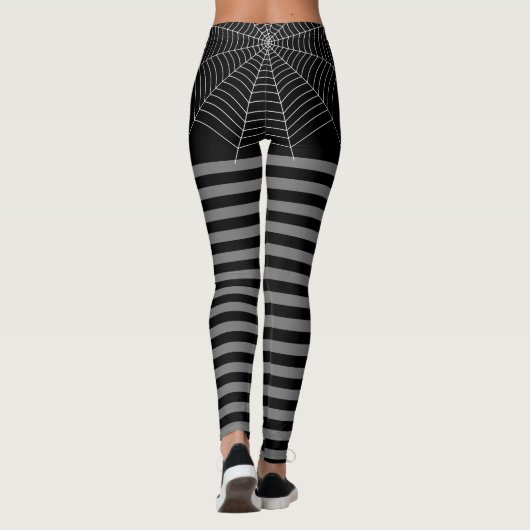 Halloween Black Gray White Spinnennetze Leggings (Rückseite)