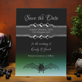 Halloween Black & Green Gothic Bat Oktober Save The Date
