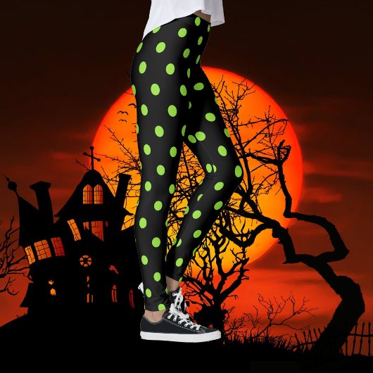 Halloween Black Green Polka Dots Pattern Kostüm Leggings