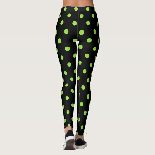 Halloween Black Green Polka Dots Pattern Kostüm Leggings (Rückseite)