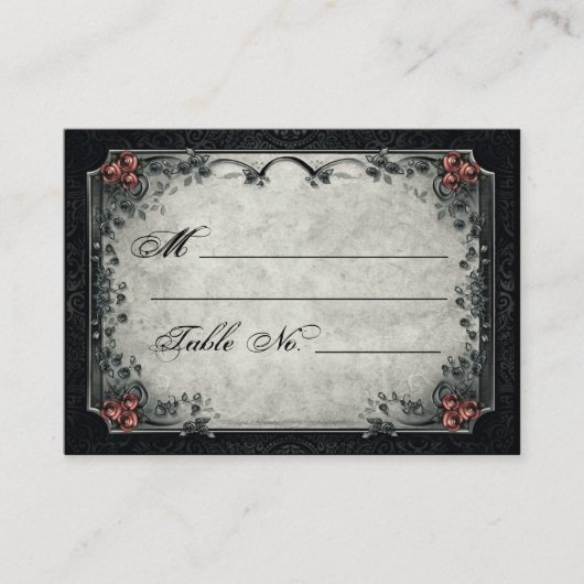 Halloween Black & Grey Rote Rosen Platzkarten (Vorderseite)