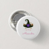 Halloween Black Hat Kitten Hexe Button (Vorne & Hinten)