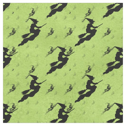 Halloween Black Hexe Silhouette Pattern Green Stoff (Nahaufnahme)