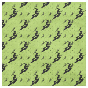 Halloween Black Hexe Silhouette Pattern Green Stoff