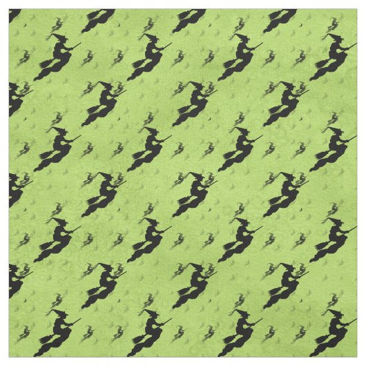Halloween Black Hexe Silhouette Pattern Green Stoff (Muster)
