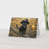 Halloween Black Kitten Cat mit Hexenhut in Tree Karte (Vorderseite)