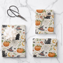 Halloween Black Kitten Cottage  Geschenkpapier Set