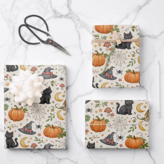 Halloween Black Kitten Cottage  Geschenkpapier Set (Vorderseite)