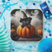 Halloween Black Kitten in Pumpkin Pappteller (Party)