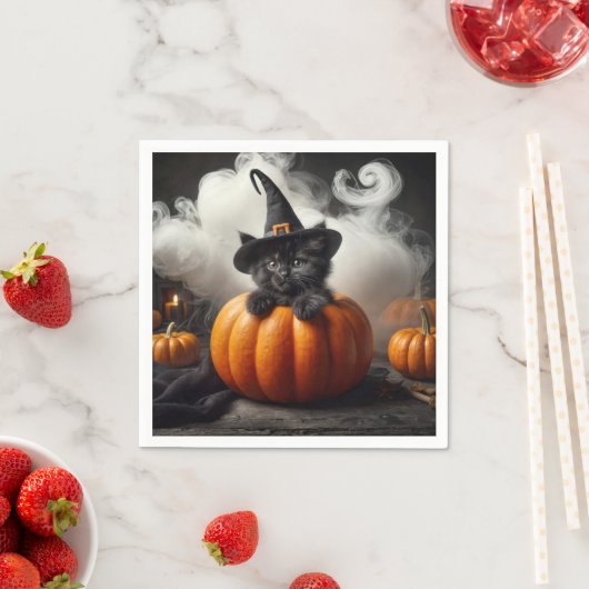 Halloween Black Kitten in Pumpkin Serviette (Beispiel)