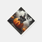 Halloween Black Kitten in Pumpkin Serviette (Ecke)