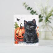 Halloween Black Kitten mit Jack-o-Laterne Postkarte (Stehend Vorderseite)
