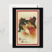 Halloween Black Kitten und Hexenmädchen Postkarte (Vorne/Hinten)