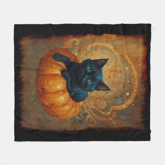 Halloween Black Kitten und Pumpkin Fleecedecke (Vorderseite (Horizontal))