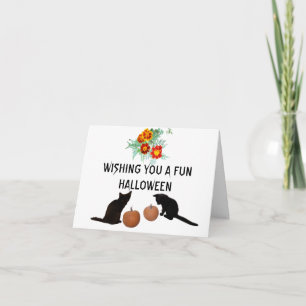 Halloween Black Kittens Orange Pumpkins Marigolds Karte