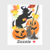 Halloween Black Kitty Batting Hübsche Blätter Aufkleber (Blatt)