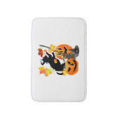 Halloween Black Kitty Batting Hübsche Blätter Badematte (Vorderseite Vertikal)