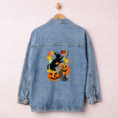 Halloween Black Kitty Batting Hübsche Blätter Jeansjacke (Hangar)