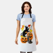 Halloween Black Kitty Batting Hübsche Blätter Schürze (Getragen)