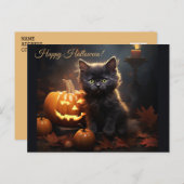 Halloween Black Kitty Cat, Kürbislaterne Pumpkins Postkarte (Vorne/Hinten)