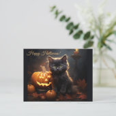 Halloween Black Kitty Cat, Kürbislaterne Pumpkins Postkarte (Stehend Vorderseite)