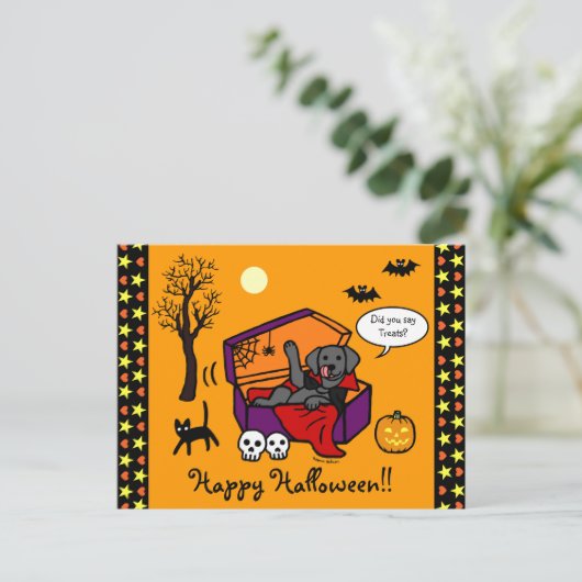 Halloween Black Lab Vampire Postkarte (Stehend Vorderseite)