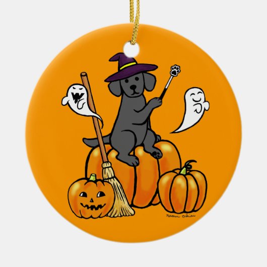 Halloween Black Labrador Cartoon 2 Keramikornament (Vorne)
