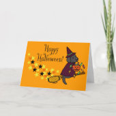 Halloween Black Labrador und Broom Karte (Vorderseite)