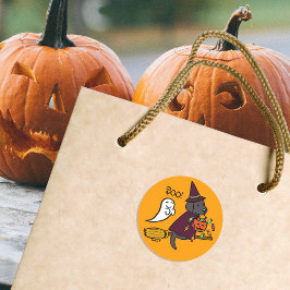 Halloween Black Labrador und Broom Runder Aufkleber