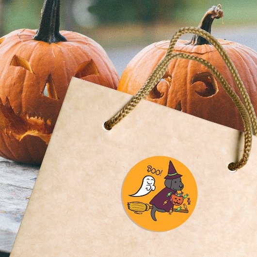 Halloween Black Labrador und Broom Runder Aufkleber