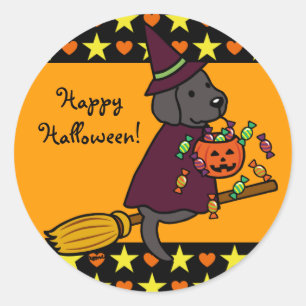Halloween Black Labrador und Broom Stars Runder Aufkleber