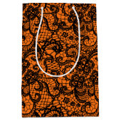 Halloween Black Lace auf Orange Mittlere Geschenktüte (Vorderseite)